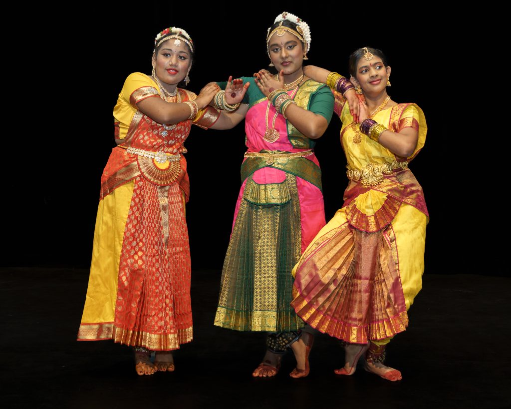 3 Girls Bharatanatyam Pose Yellow Pink